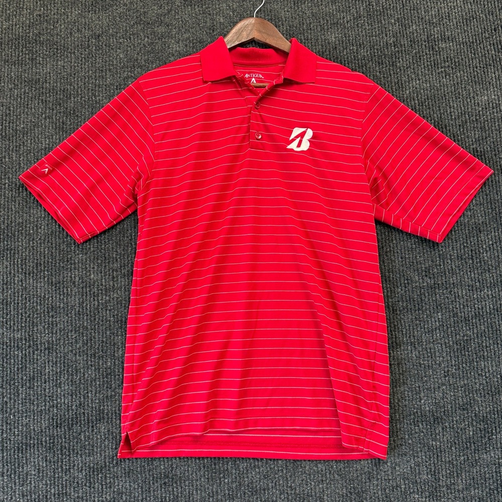Antigua Bridgestone Golf Polo Shirt Men's M Red Striped Embroidered Logo